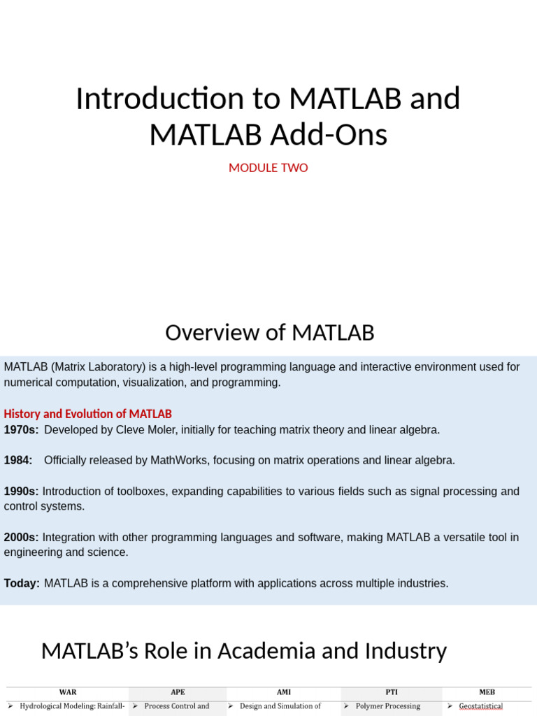 MATLAB Overview and Add-Ons Guide | PDF | Matlab | Software Engineering