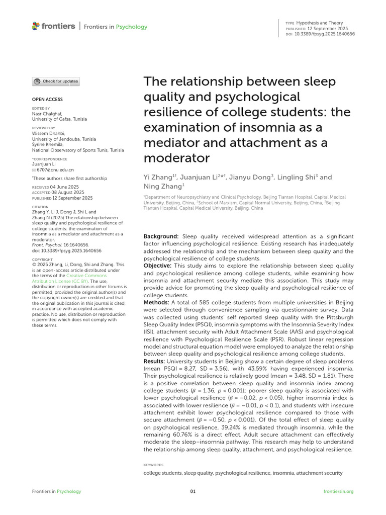 Sleep Quality and Resilience in Students | PDF | Insomnia | Psychology