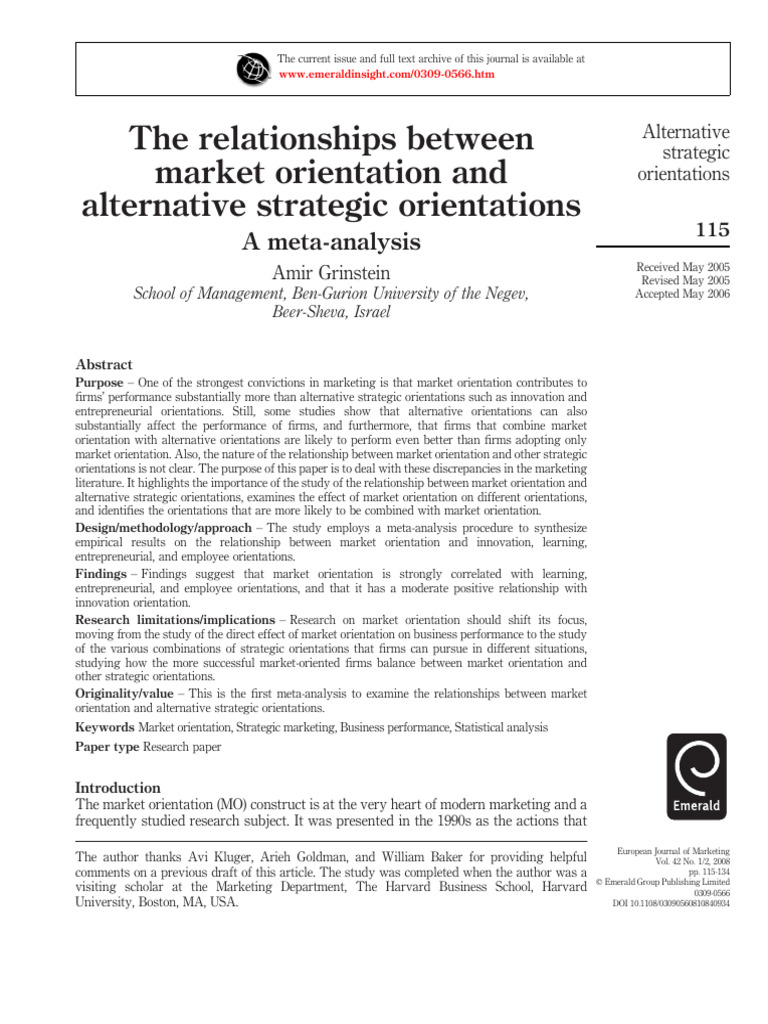 The Relationships Between Market Orientation and Alternative Strategic ...