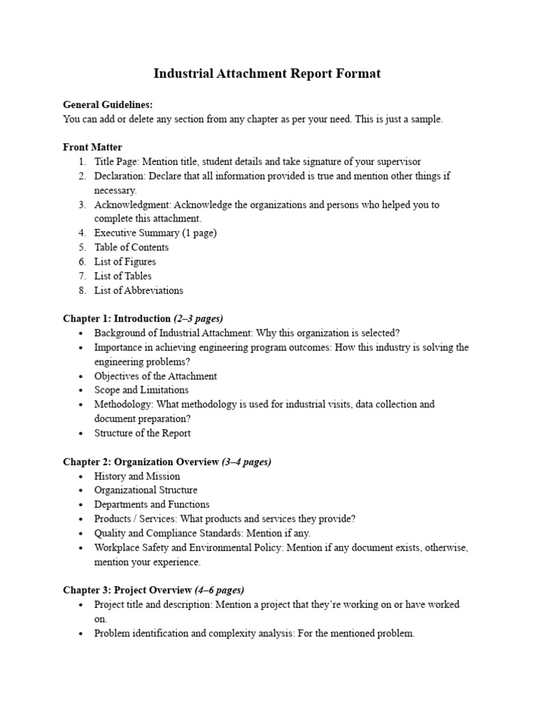 Industrial Attachment Report Format | PDF | Engineering | Methodology