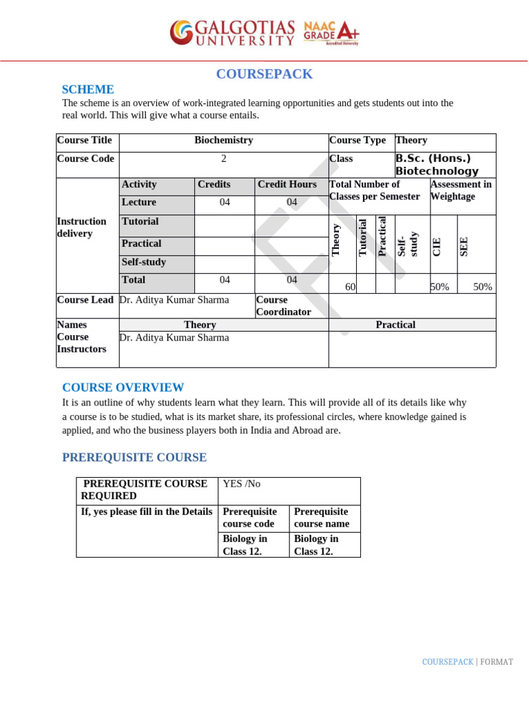 Course Pack Biochem Update | PDF | Enzyme | Lipid
