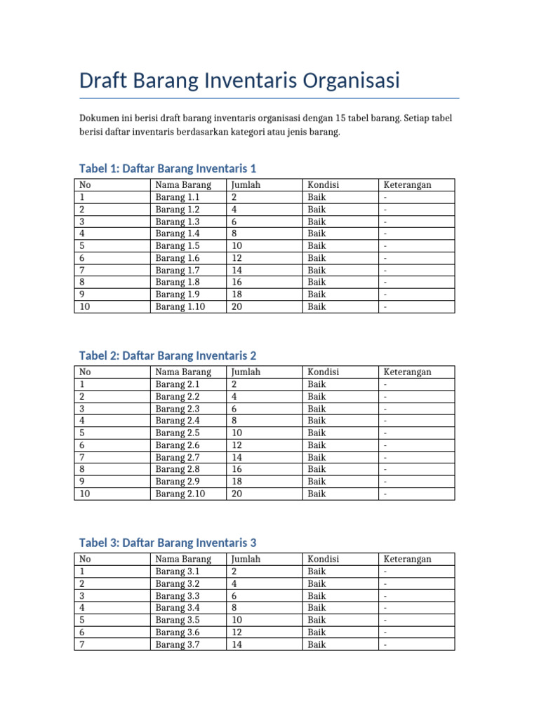 Daftar Inventaris Barang Organisasi | PDF