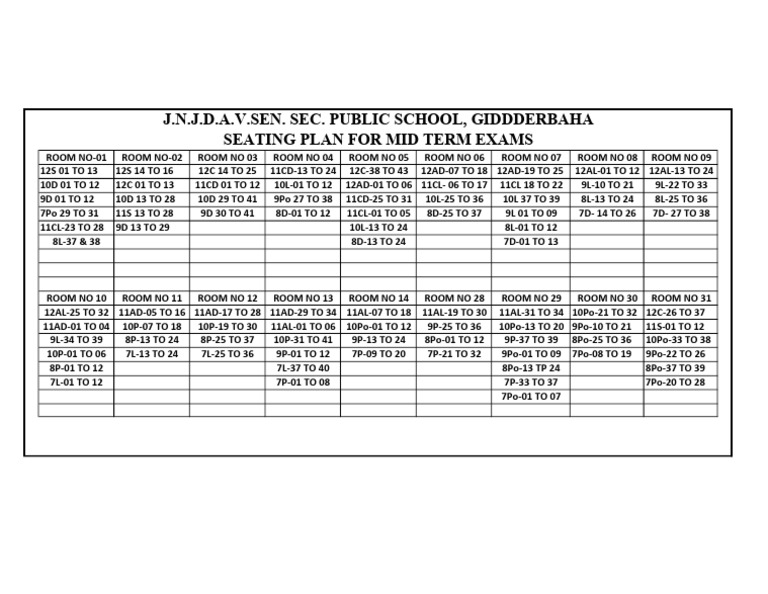 Mid Term Exam Seating Plan 2023 | PDF