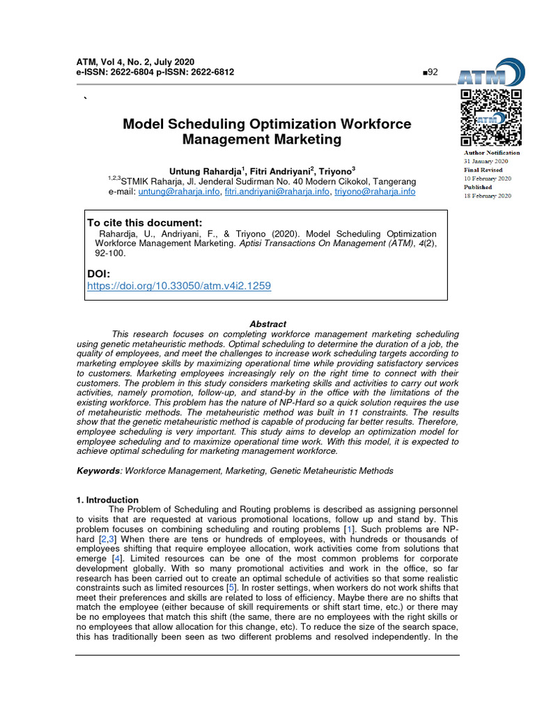 2 301343 Model Scheduling Optimization Workforce A1691685 | PDF ...