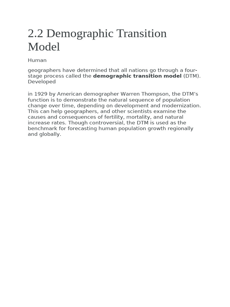 Warren Thompson's Demographic Transition Model | PDF | Population ...