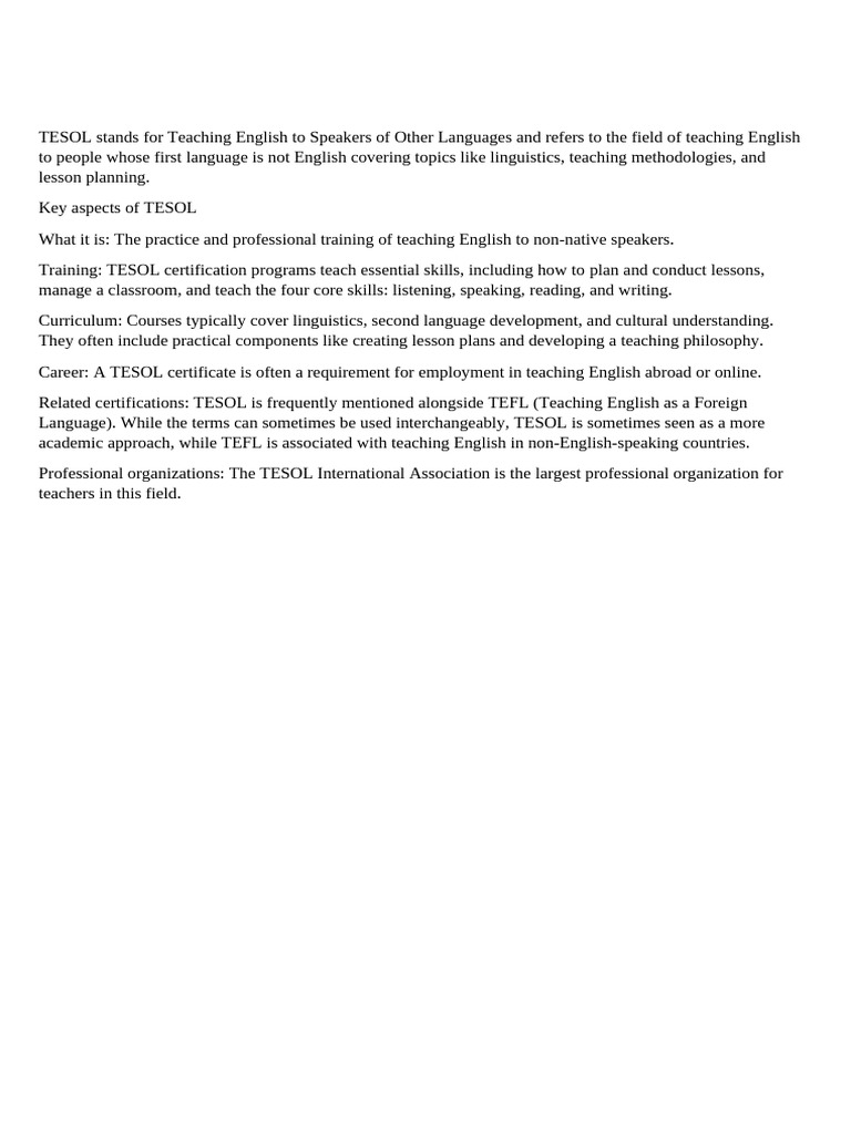 TESOL Stands For Teaching English To Speakers of Other Languages and ...