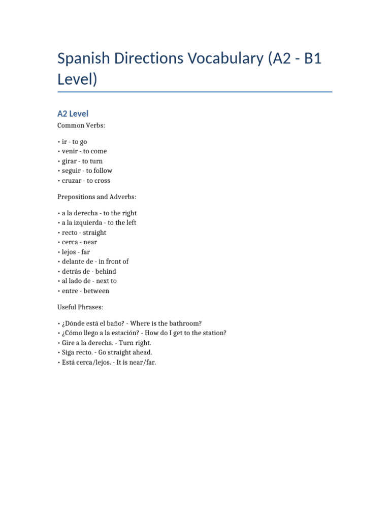 Vocabulario de Direcciones en Español | PDF