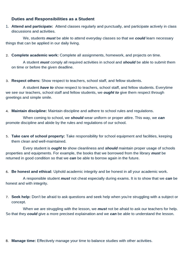Student and Child Responsibilities Guide | PDF | Gratitude | Social ...
