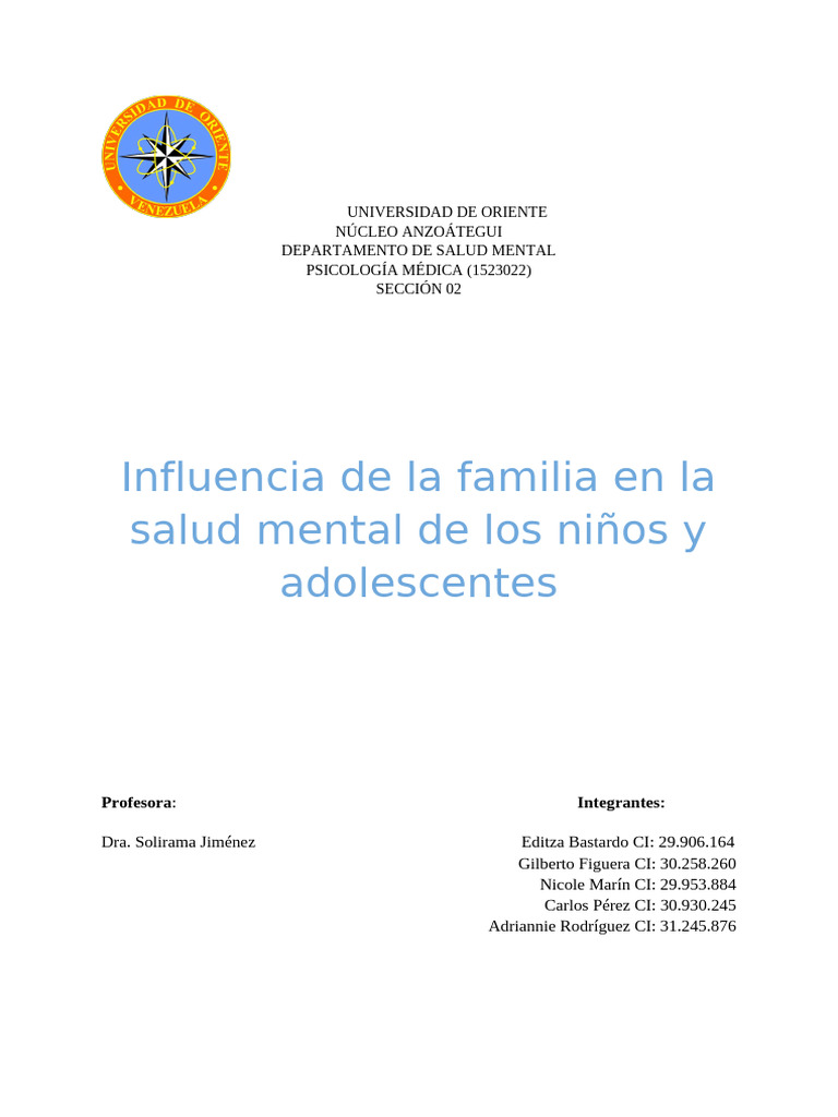 Influencia Familiar en la Salud Mental Infantil | PDF | Salud mental ...