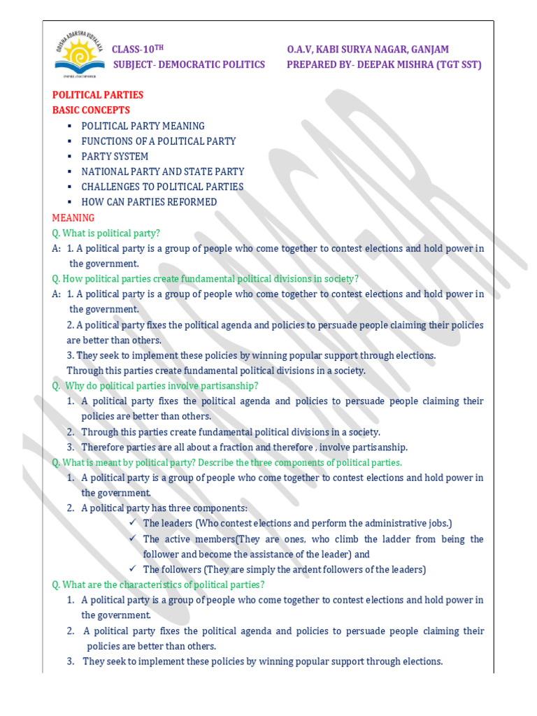 Understanding Political Parties in Democracy | PDF | Political Parties ...
