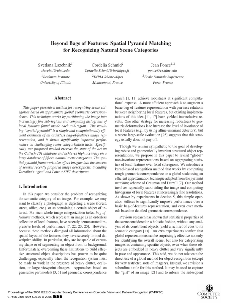Beyond Bags of Features Spatial Pyramid Matching For Recognizing ...