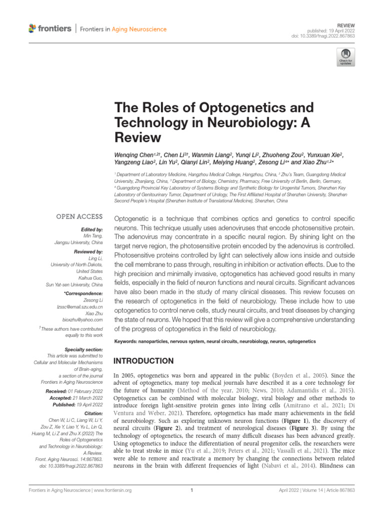Optogenetics in Neurobiology Review | PDF | Memory | Nervous System