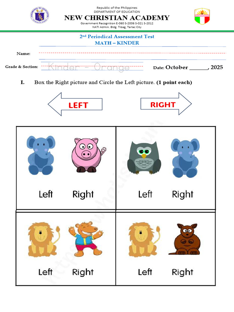 Kinder Math Assessment Test 2025 | PDF