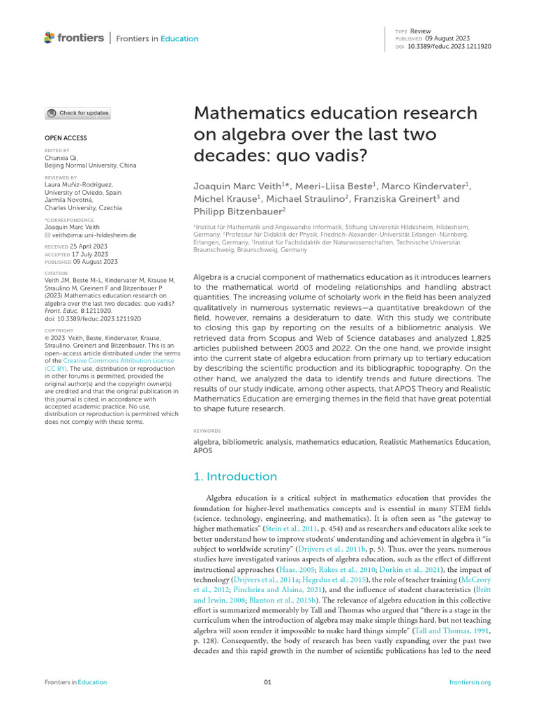 Trends in Algebra Education Research | PDF | Algebra | Self Efficacy