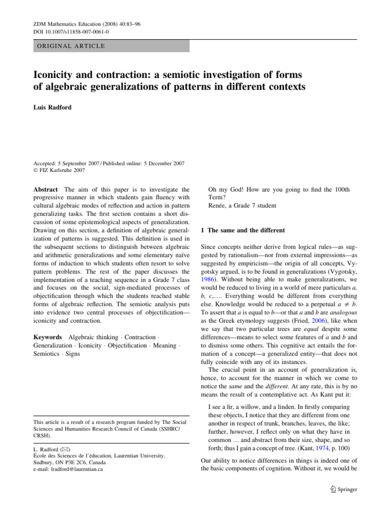 Radford - Iconicity and Contraction A Semiotic Investigation of Forms ...