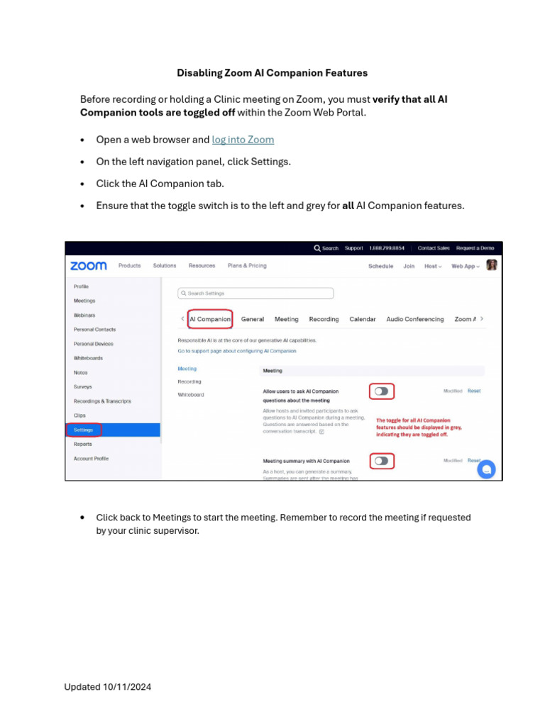 Disable AI Companion in Zoom Settings | PDF
