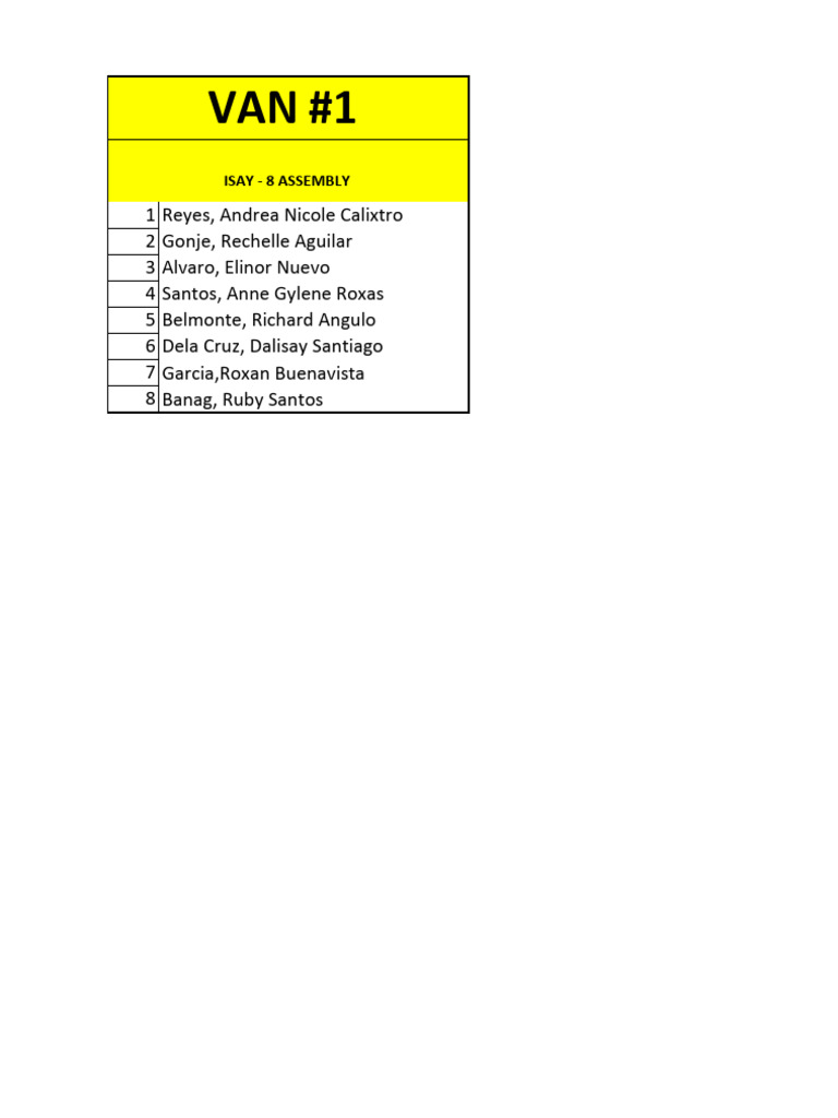 Student Van Assignments and Schedule | PDF