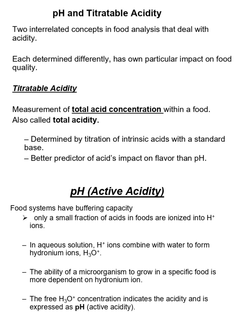 Lecture 1 - PH and Titratable Acidity | PDF | Ph | Hydroxide