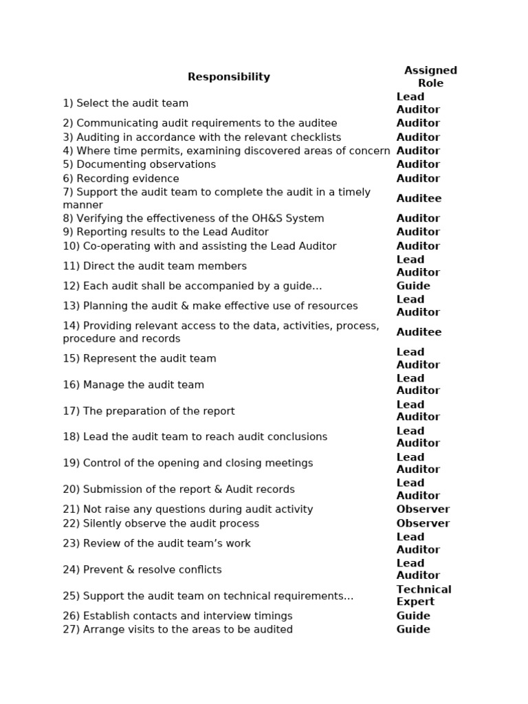 Audit Team Roles and Responsibilities | PDF | Audit