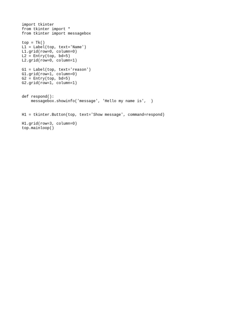 Simple Tkinter GUI Example | PDF