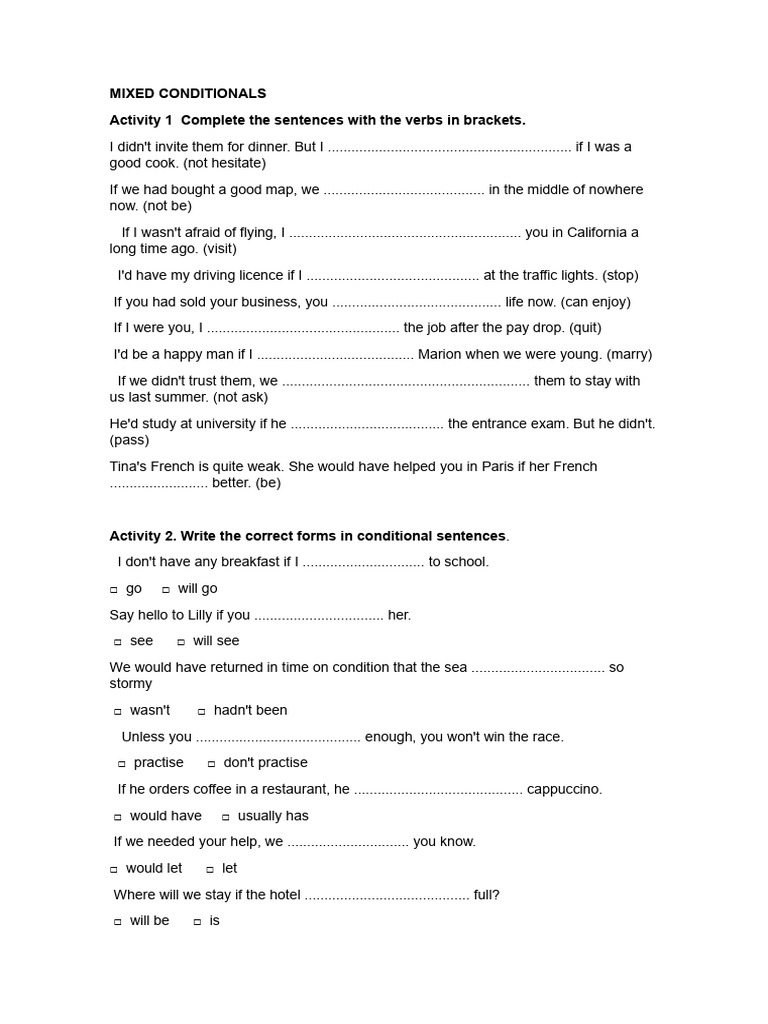 Mixed Conditionals Practice Exercises | PDF