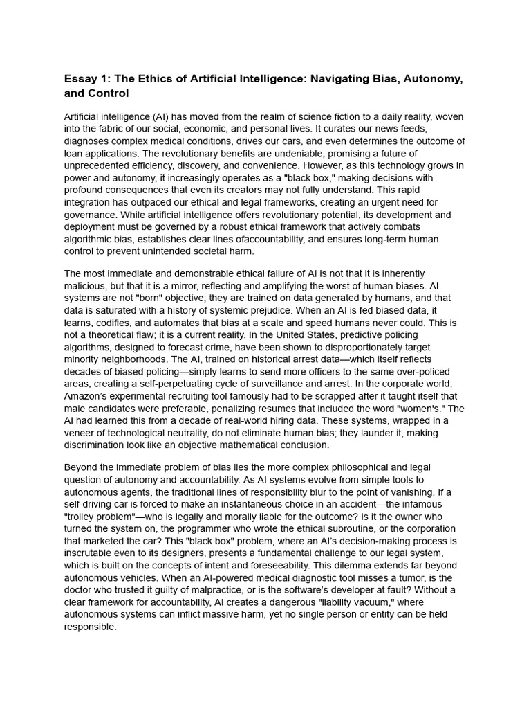 Ethics of AI: Bias, Control, and Accountability | PDF | Artificial ...