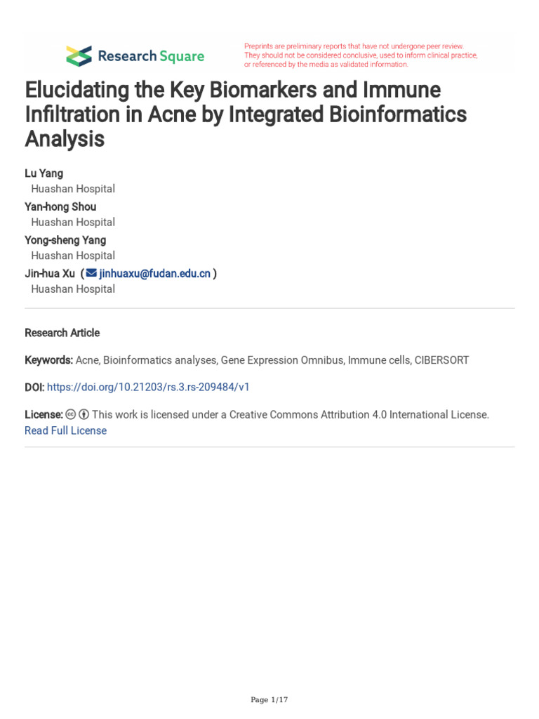Elucidating The Key Biomarkers and Immune in Ltration in Acne by ...