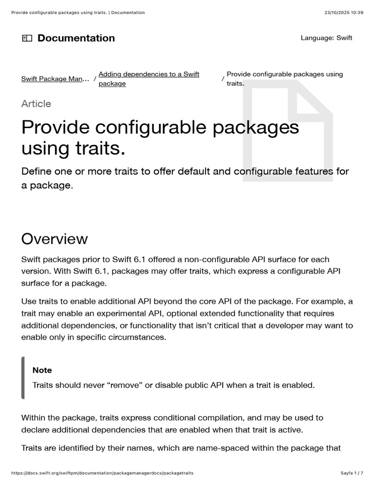 Configurable Swift Packages with Traits | PDF | Swift (Programming ...