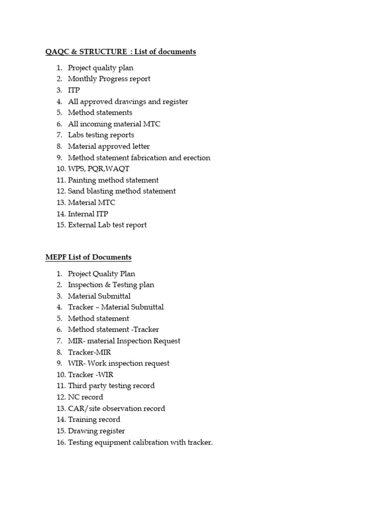 Comprehensive QAQC and SHE Document List | PDF | Risk | Occupational ...