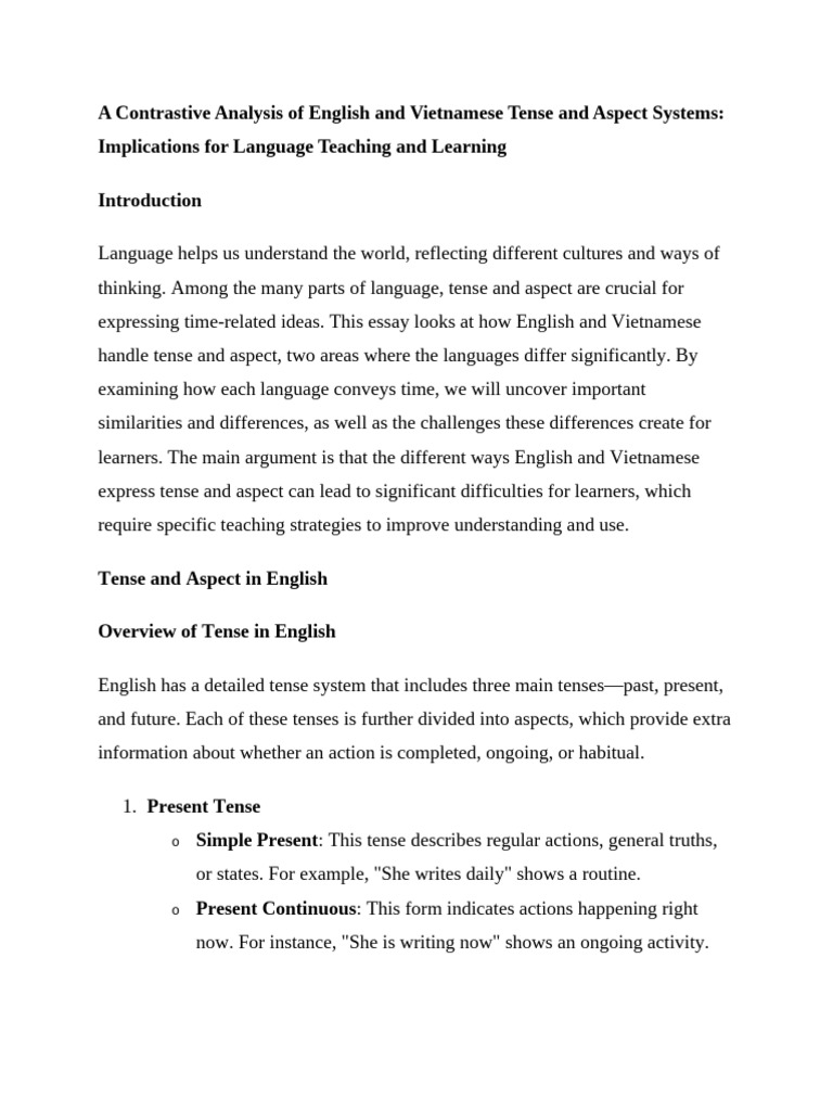 English vs. Vietnamese Tense and Aspect Analysis | PDF | Grammatical ...