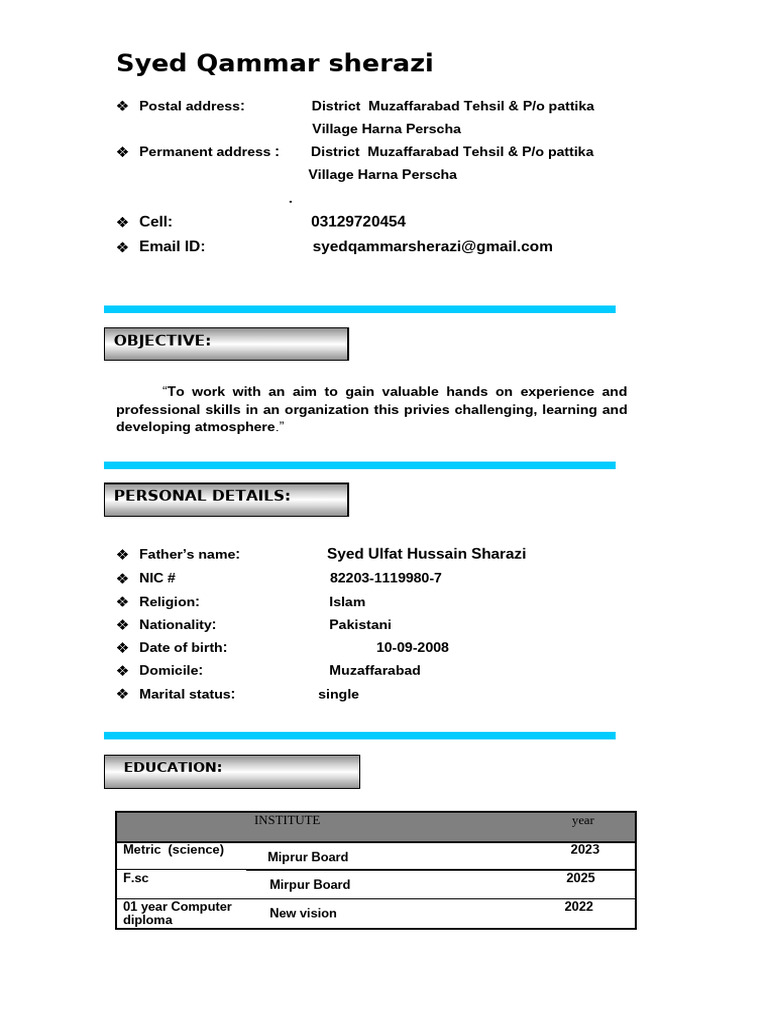 Syed Qammar Sherazi - CV Overview | PDF