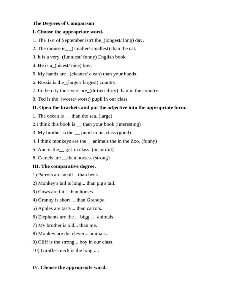 Degrees of Comparison Exercises | PDF