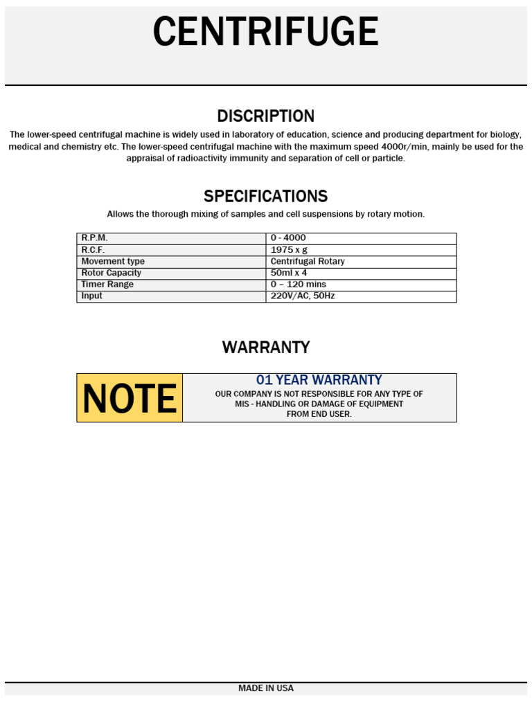 Centrifuge 50mlx4, ANALTECH | PDF