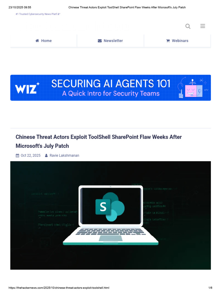 Chinese Threat Actors Exploit ToolShell SharePoint Flaw Weeks After ...