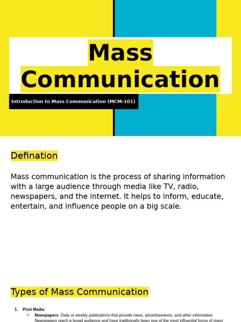 Overview of Mass Communication Types | PDF | Mass Media | Communication