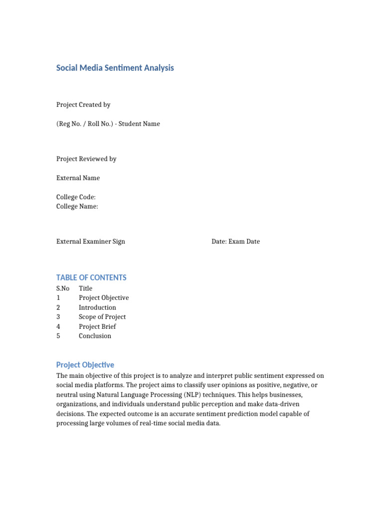 Social Media Sentiment Analysis Project | PDF | Machine Learning ...