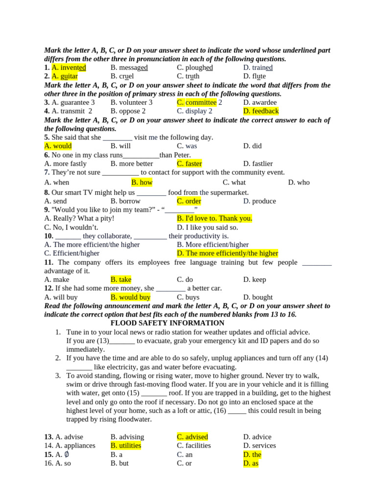 Pronunciation and Grammar Practice Test | PDF | Air Pollution ...