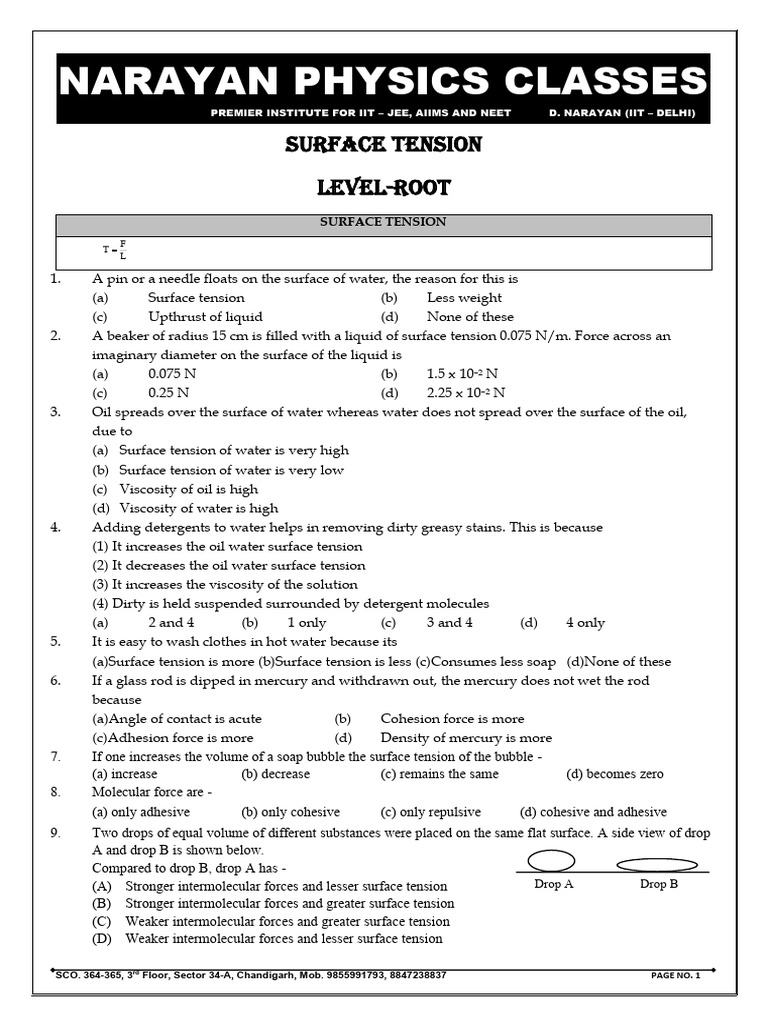 Understanding Surface Tension Concepts | PDF | Drop (Liquid) | Surface ...