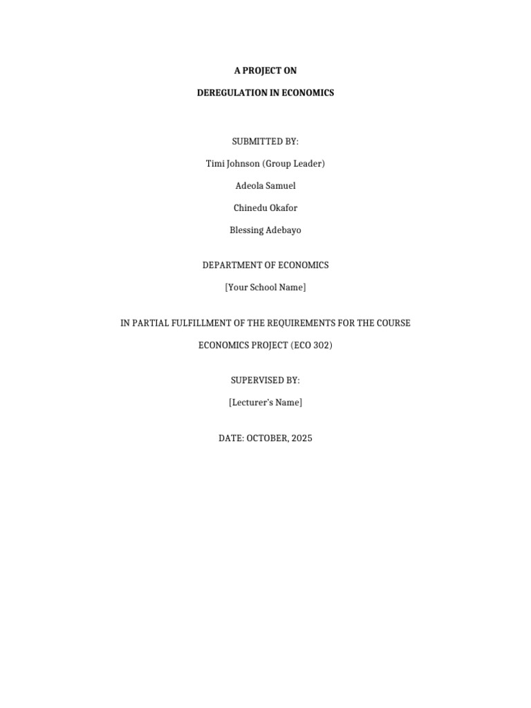 Deregulation in Economics Project With Sample Content | PDF ...
