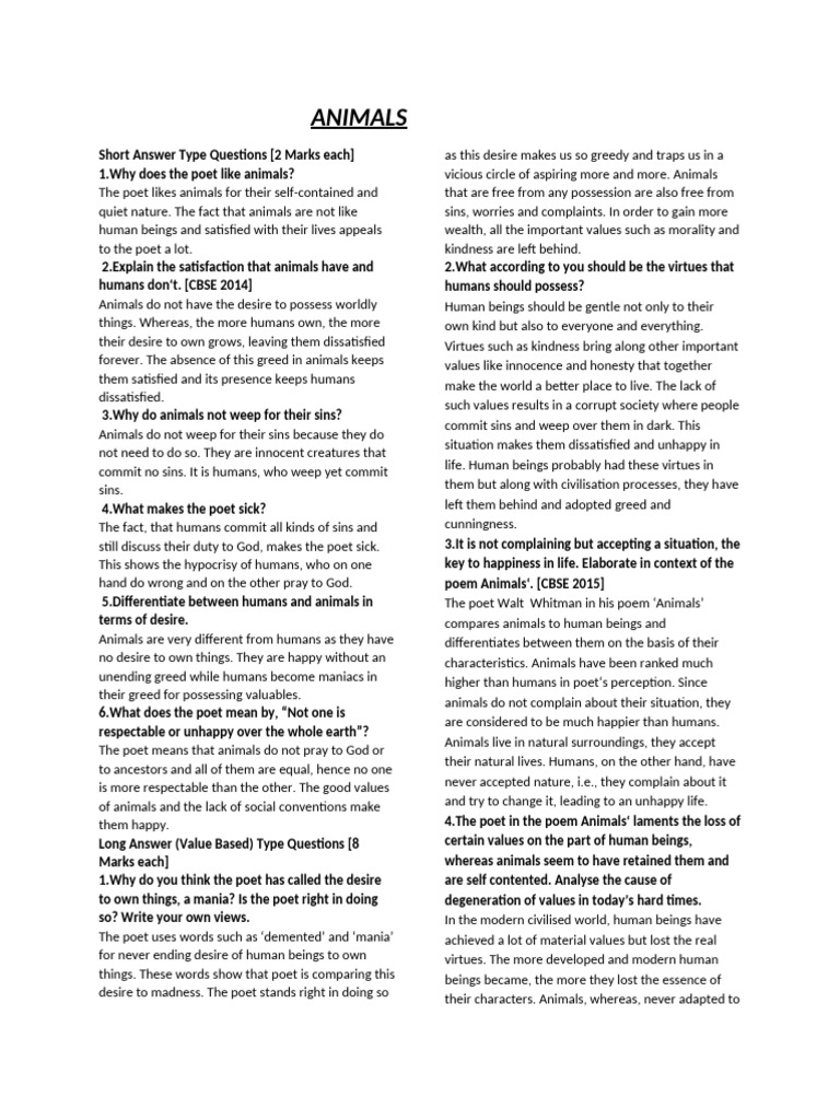 Insights on Animals vs. Humans' Values | PDF | Greed