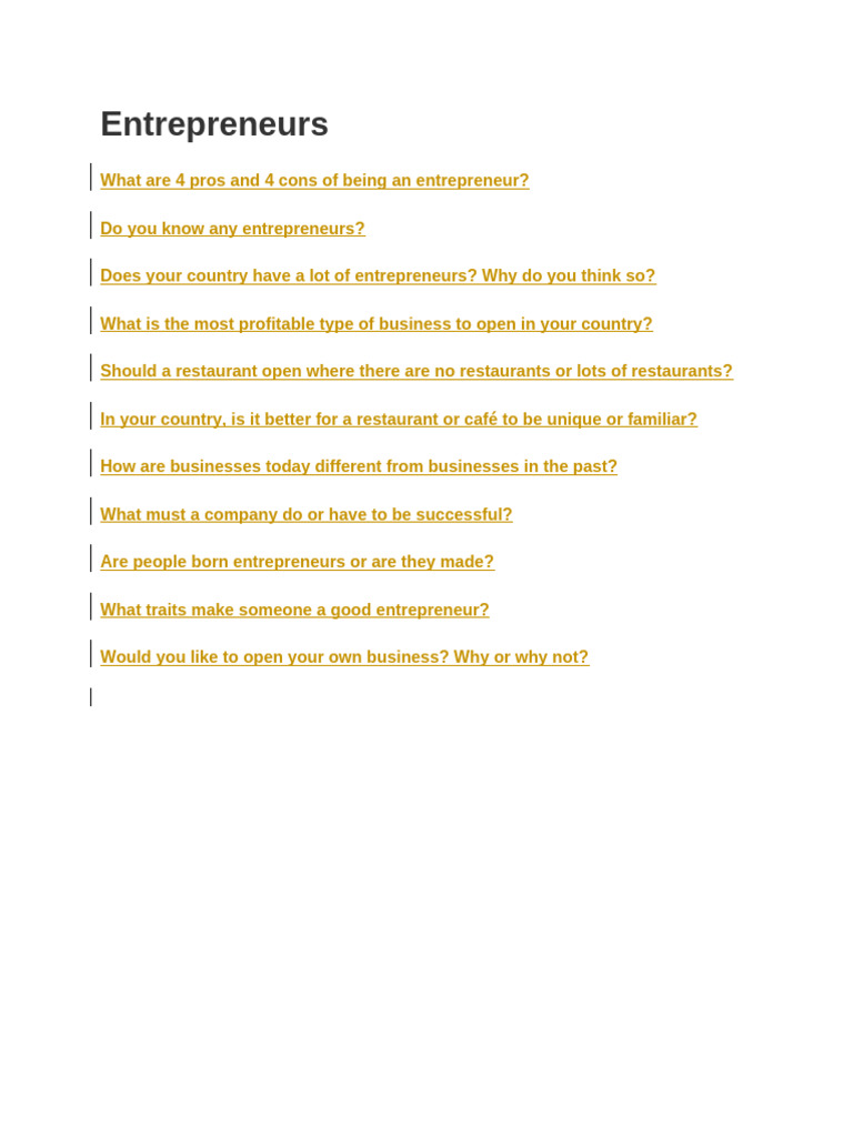 Pros and Cons of Entrepreneurship | PDF