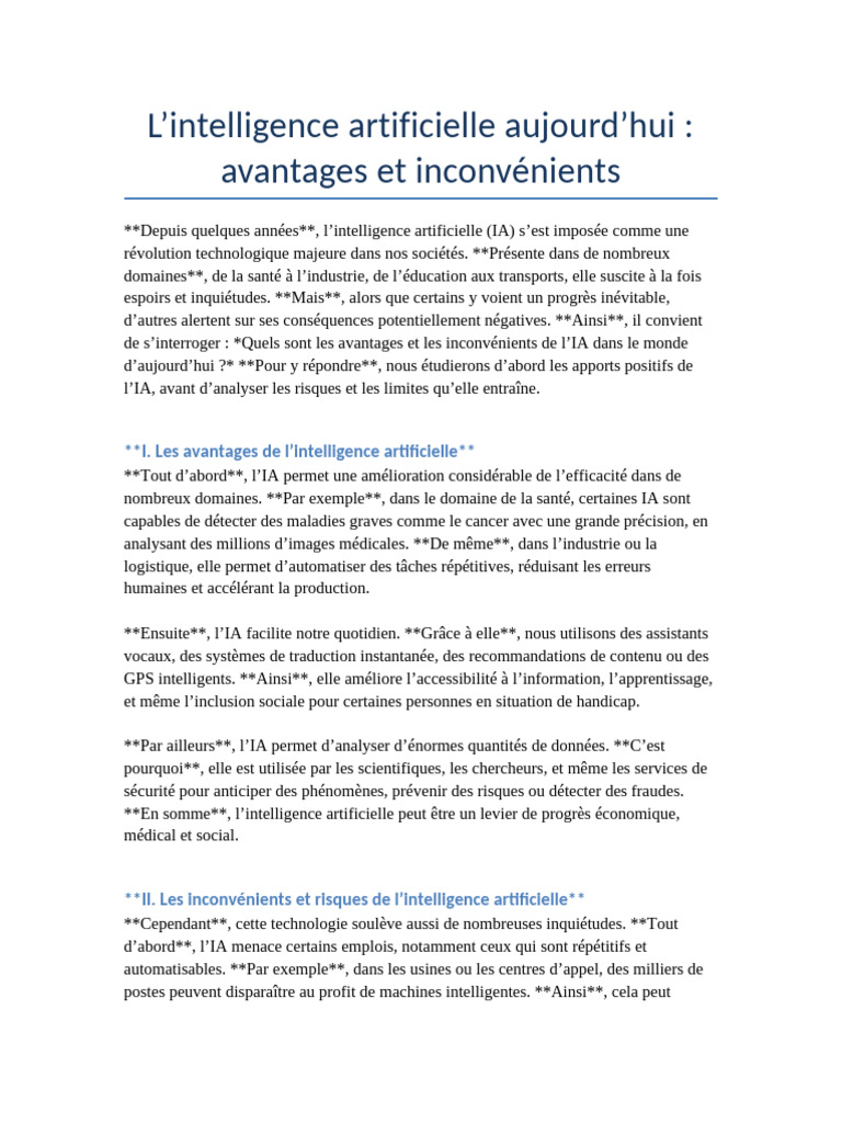 Avantages et inconvénients de l'IA | PDF | Intelligence artificielle ...