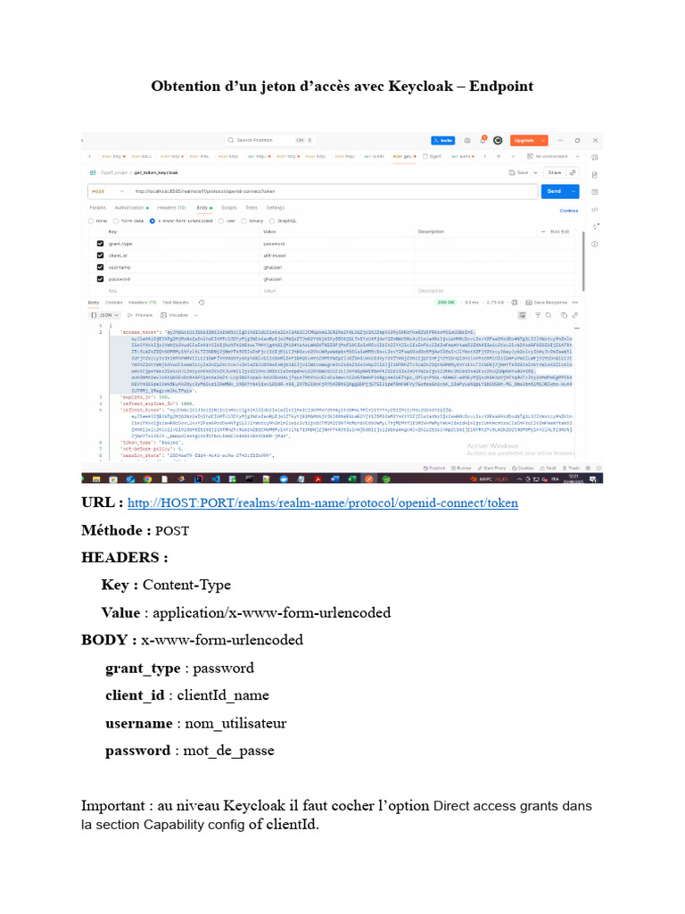 Jeton d'accès Keycloak : Guide POST | PDF