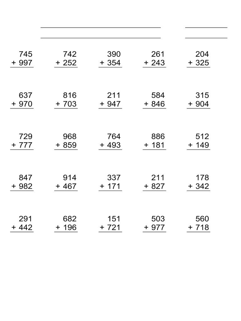 Addend Digit Addition Worksheet | PDF
