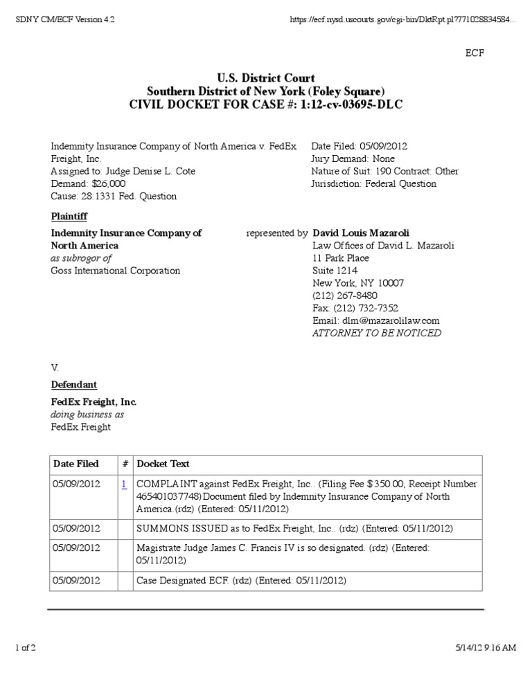 Indemnity Insurance Company of North America v. FedEx Freight, Inc ...