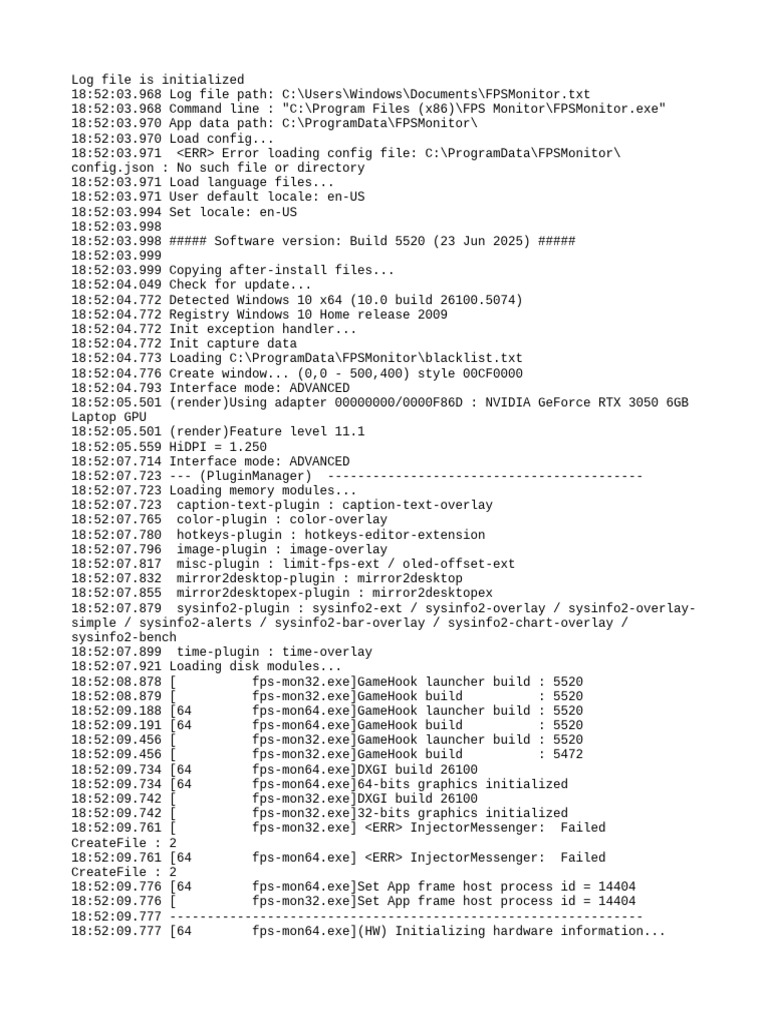 FPS Monitor Log Initialization Details | PDF | Computer Engineering ...