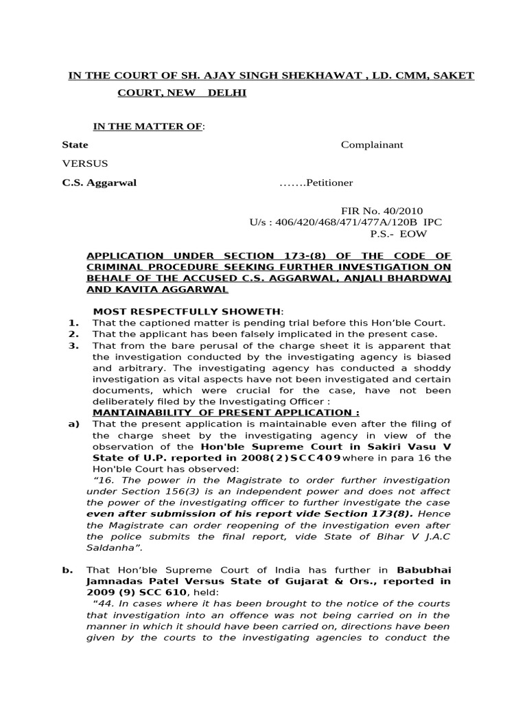Application for Further Investigation in FIR 40/2010 | PDF | Forgery ...