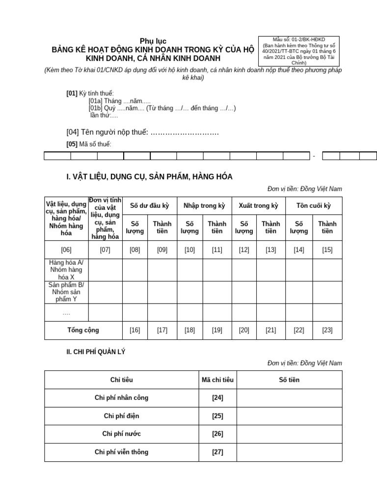 2 2 Mau So 01 2 BK HDKD | PDF