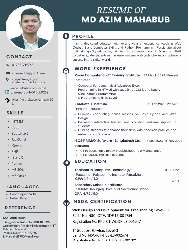 Md. Azim Mahabub's Teaching Resume | PDF | Websites | Web Design