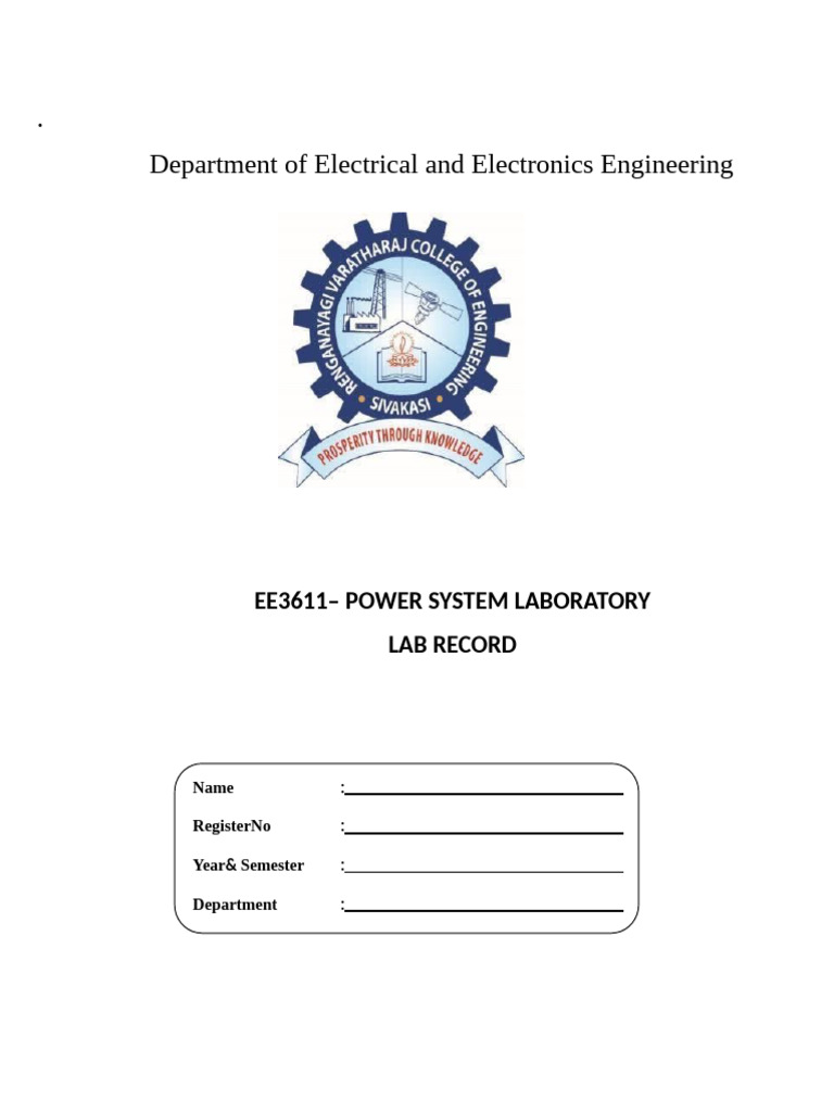 EE3611 Power System Lab Record | PDF